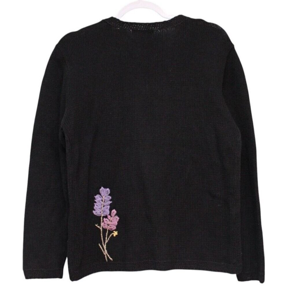Vintage 90s Cardigan Sweater Size Large Floral Embroidered Grandmacore Ramie - Picture 11 of 14
